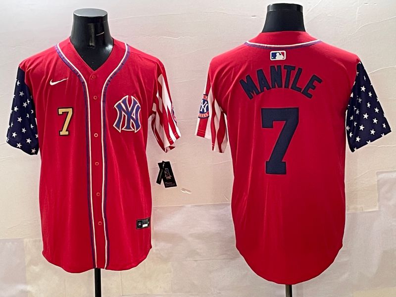 Men New York Yankees #7 Mantle Red a generation of national flags Jointly Name 2025 Nike MLB Jersey style 3